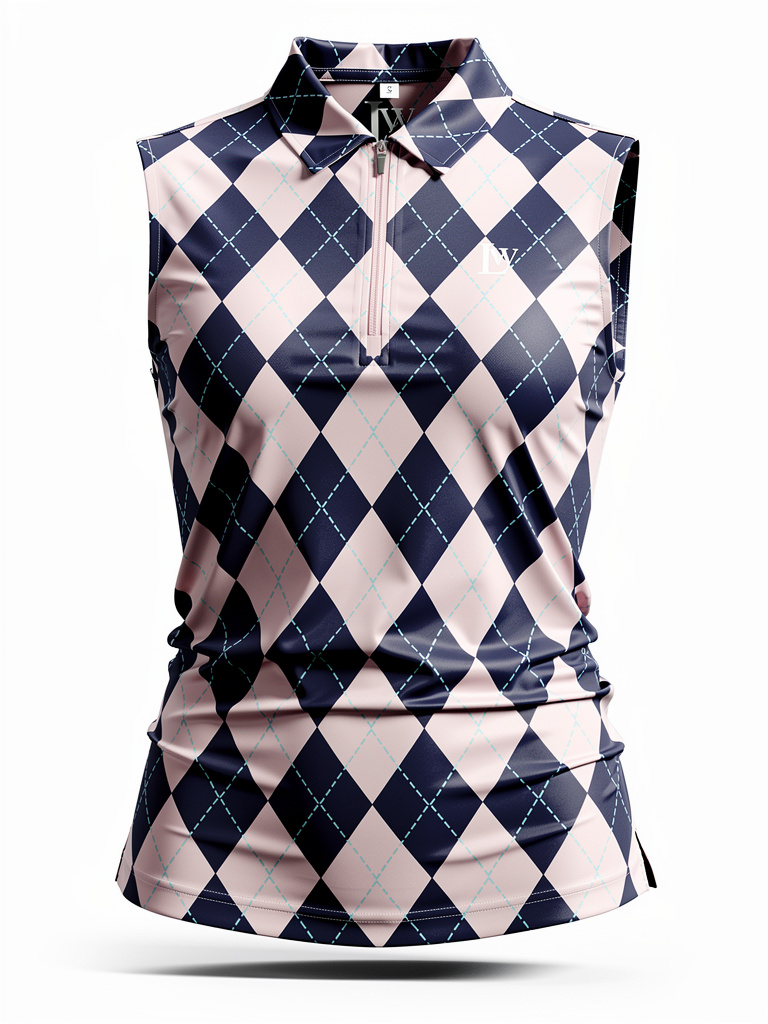 Sleeveless checkered shirt with a pattern on a white background