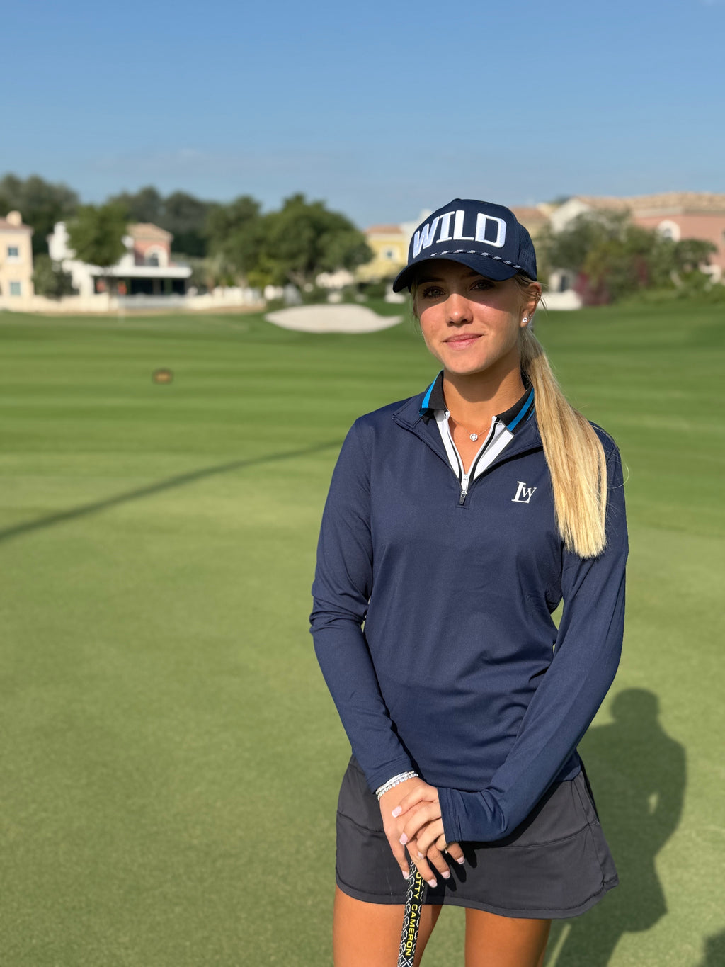 'Ben Nevis' 1/4 Zip Scottish Golf Top for Women (Navy) - Loch Wild