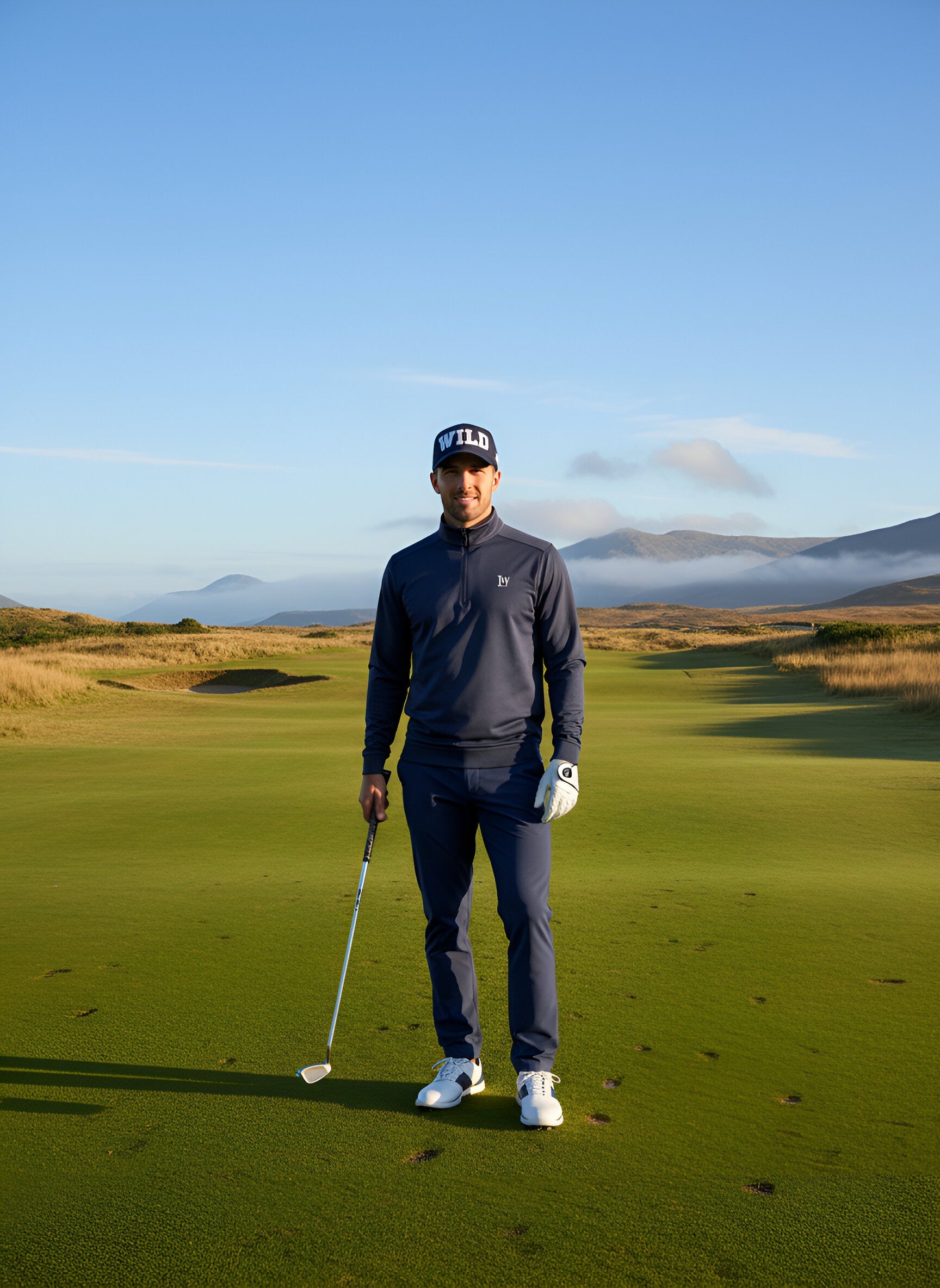 'Ben Nevis' 1/4 Zip Scottish Golf Top for Men (Navy) - Loch Wild
